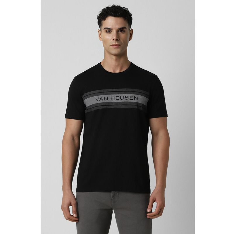 Van Heusen Men Black Print Crew Neck T-Shirt (XL)