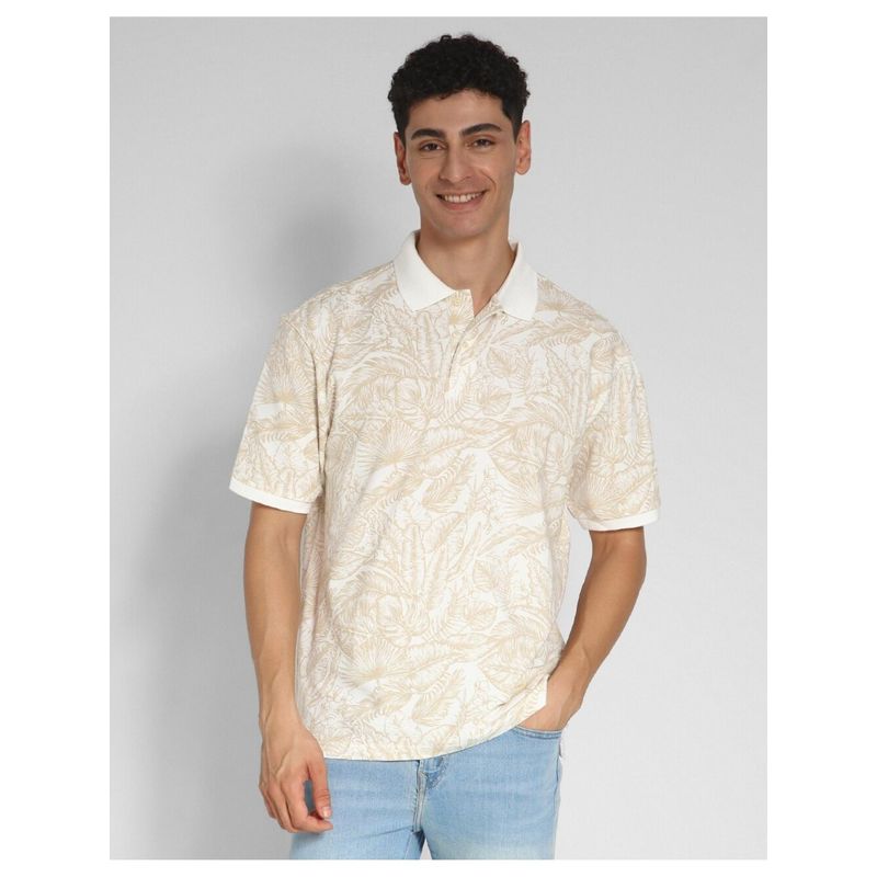American Eagle Men Beige Flex Pique Printed Collar Neck Polo T-Shirt (XL)