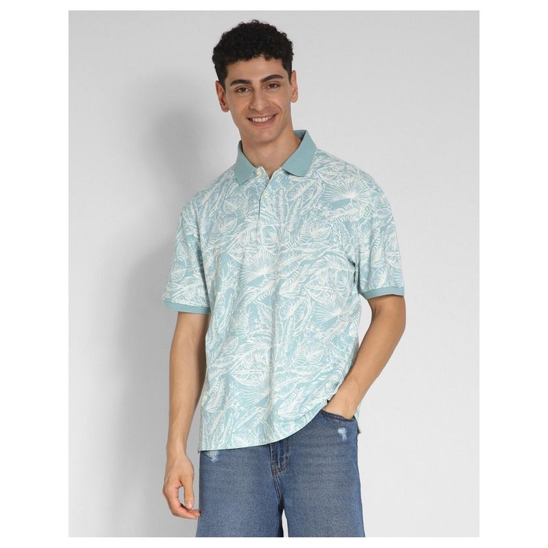 American Eagle Men Blue Flex Pique Printed Collar Neck Polo T-Shirt (2XL)