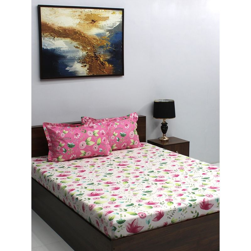 Bombay Dyeing IVYROSE 110 TC Cotton Queen Pink and White Double