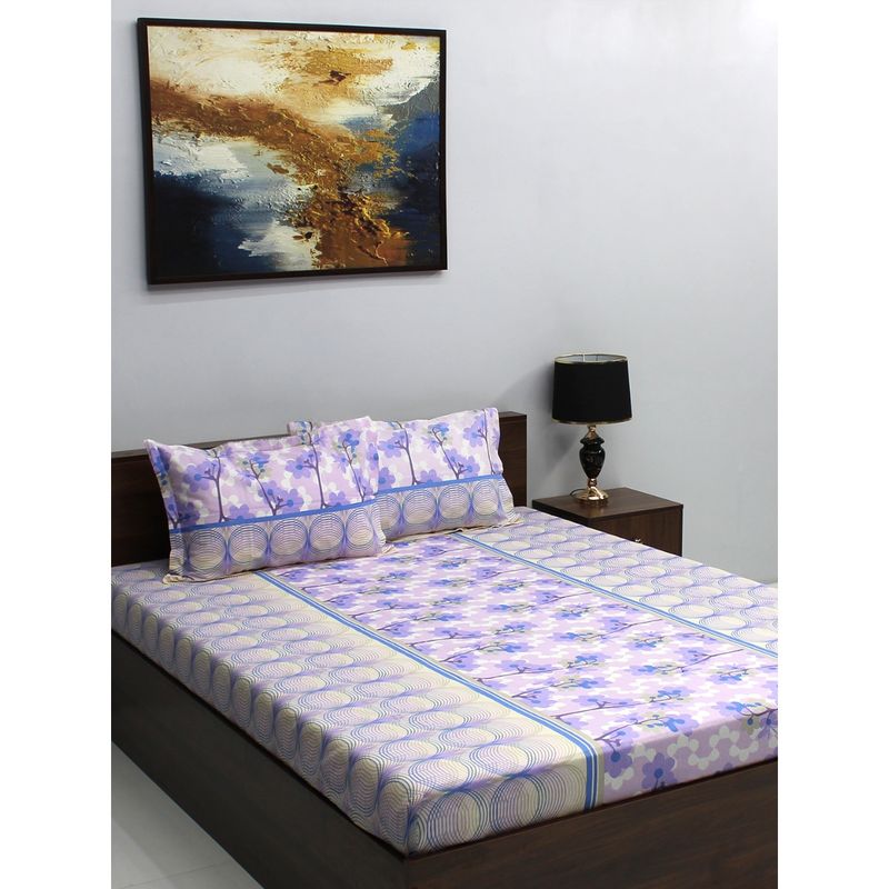 Bombay Dyeing IVYROSE 110 TC Cotton Queen Purple Double Bedsheet with 2