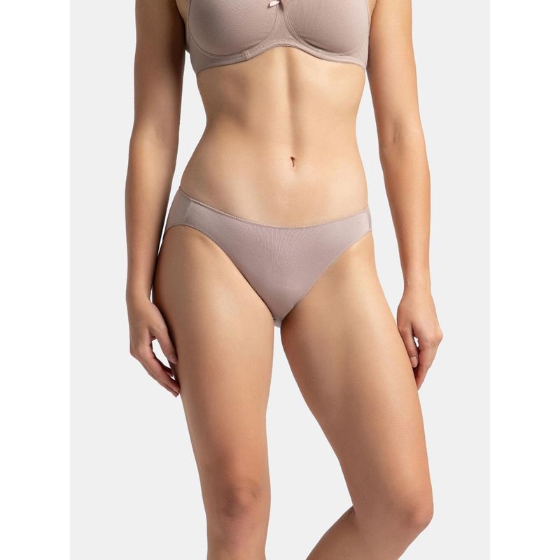 Jockey 1803 Women's Medium Coverage Micro Modal Elastane Mid Waist Bikini-Beige (L)