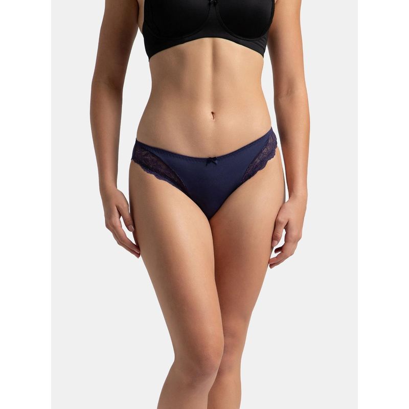 Jockey 1813 Womens Medium Coverage Microfiber Midwaist Bikini Stayfresh Treatment Navy Blue (S)
