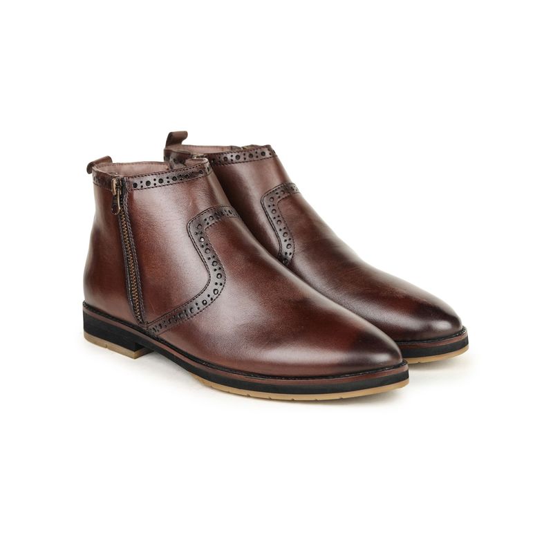 BRITMEN Men Handcrafted Genuine Leather Brown Casual Boots (UK 8)