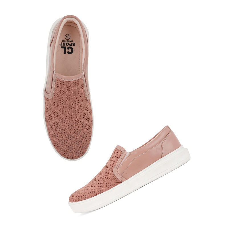 Carlton London Women Peach Woven Sneakers (EURO 39)