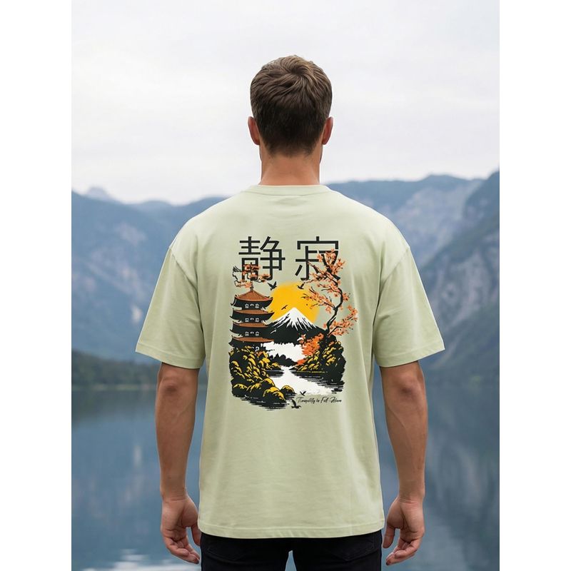 Nobero Men Green Oversized Graphic Printed T-shirt (M)