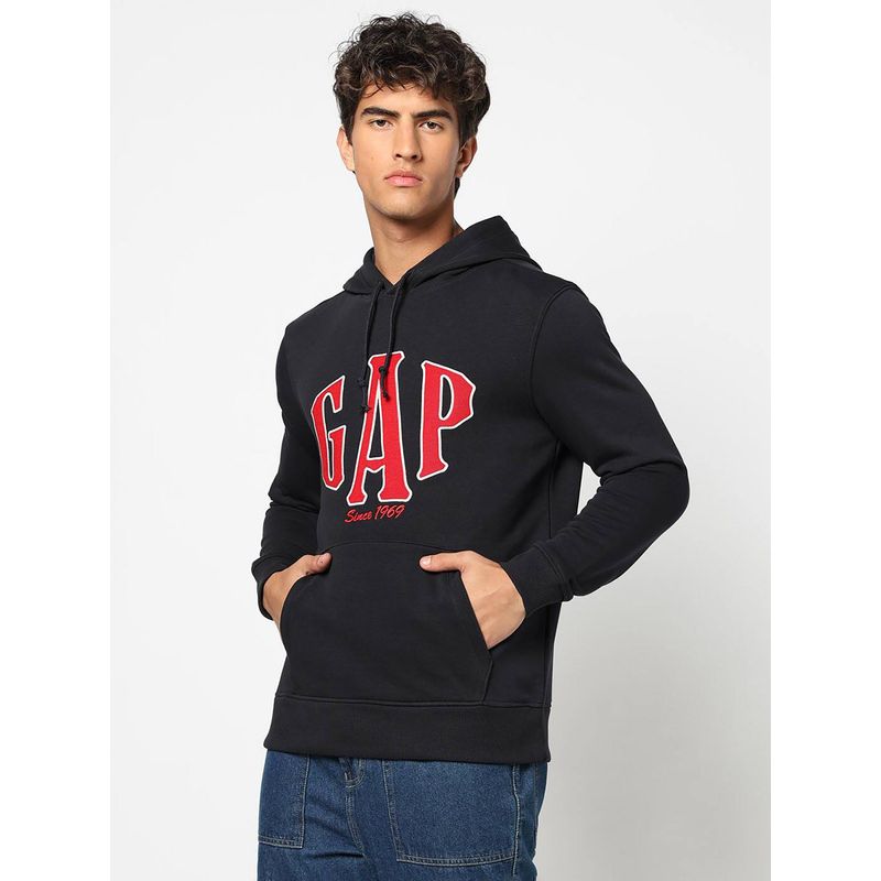 GAP Men Navy Blue Logo Embroidered Hoodie (XL)
