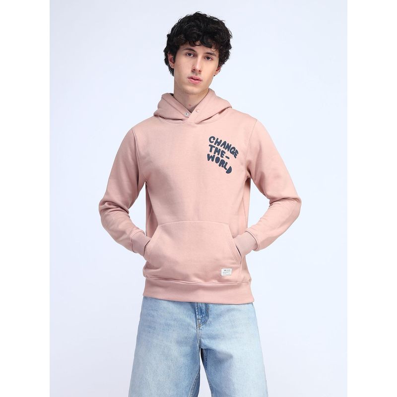 Flying Machine Men Pink Typographic Printed Regular Fit Hoodie (L)
