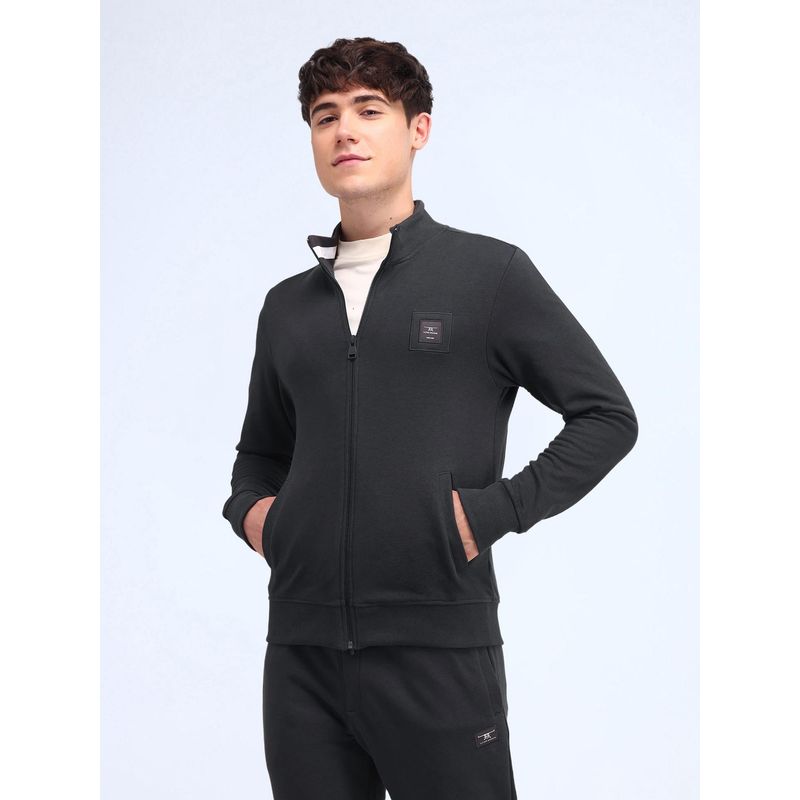 Flying Machine Men Grey Solid High Neck Zipper Sweatshirt (L)
