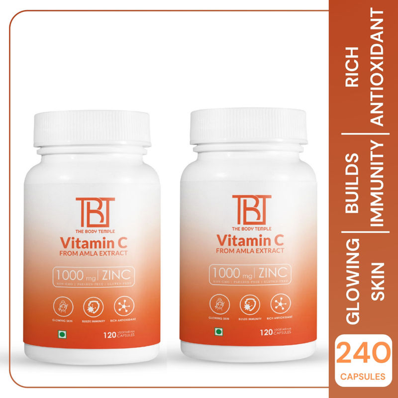 The Body Temple Vitamin C 1000mg Zinc for Immnunity, Antioxidant & Skin Care - Pack of 2