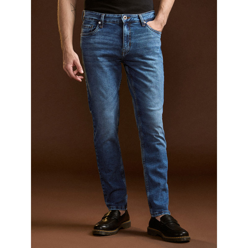 THE BEAR HOUSE Mens Blue Skinny Fit Cotton Solid Casual Jeans (30)