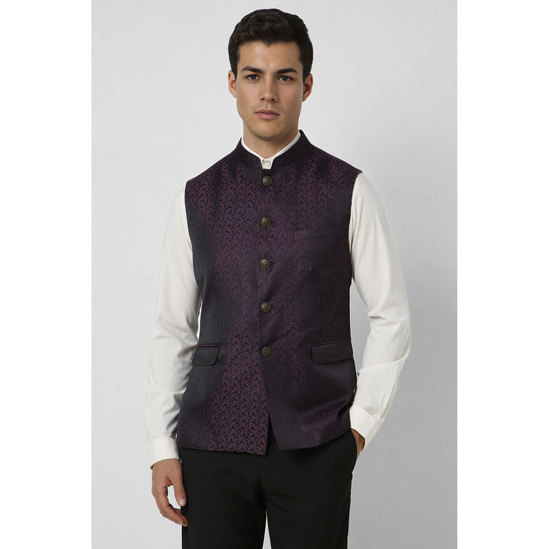 Van Heusen Men Purple Woven Wedding Nehru Jacket (38)