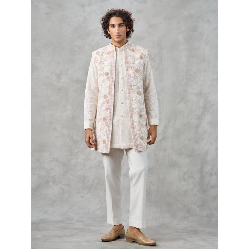Twamev Regal White Kurta Jacket Ensemble (M)