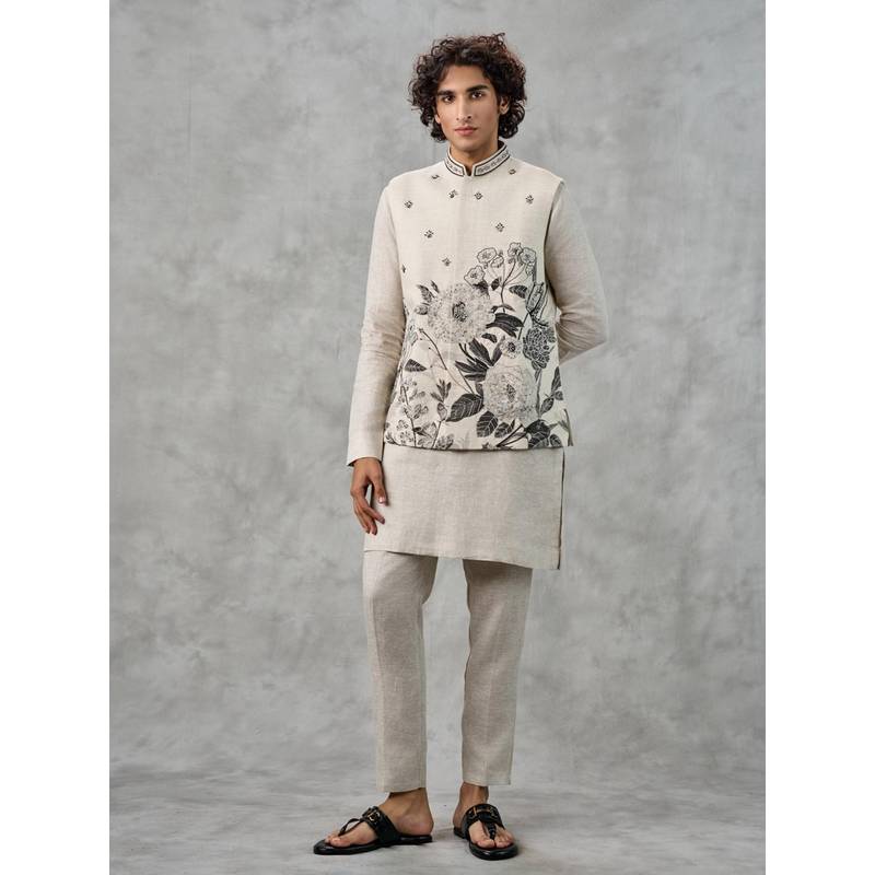 Twamev Radiant Cream Kurta with Trouser and Jacket (S)