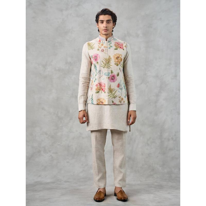 Twamev Beige Elegance Kurta with Trouser and Jacket (S)