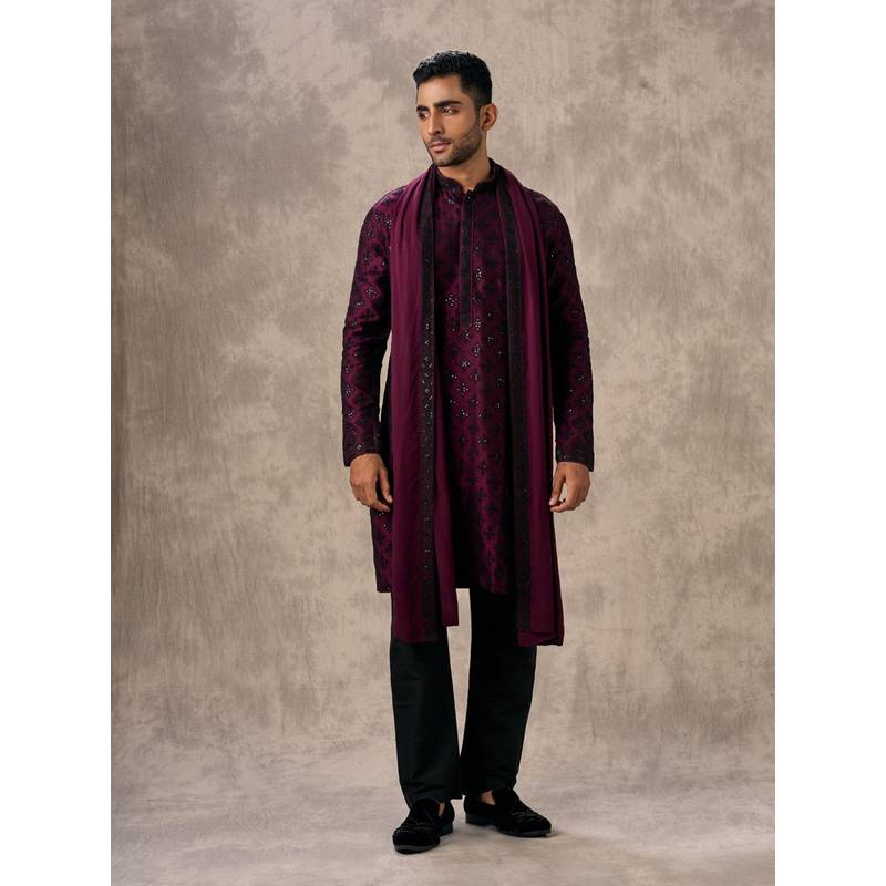 Twamev Glamorous Wine Kurta with Pant and Dupatta (M)