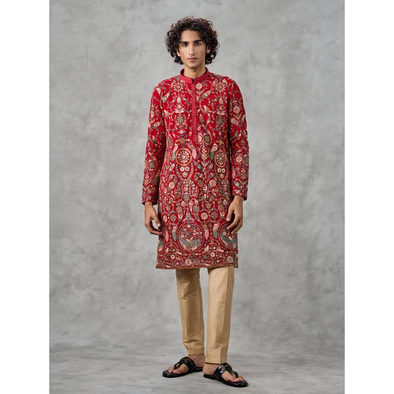 Twamev Classy Red Georgette Kurta with Pant (M)