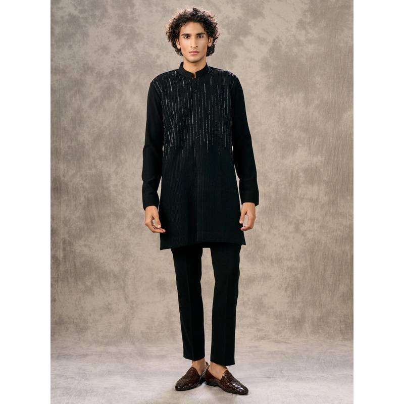 Twamev Elegant Black Knit Kurta with Pant (S)