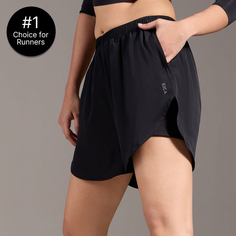 Kica Quick Dry Running Shorts with Inner Shorts and Zip Pocket – Stride Collection Black (M)