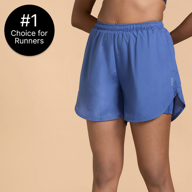 Kica Quick Dry Running Shorts with Inner Shorts and Zip Pocket – Stride Collection Blue (XS)