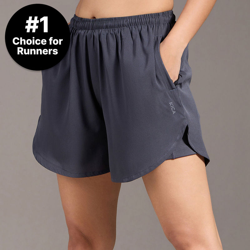 Kica Quick Dry Running Shorts with Inner Shorts and Zip Pocket – Stride Collection Grey (M)