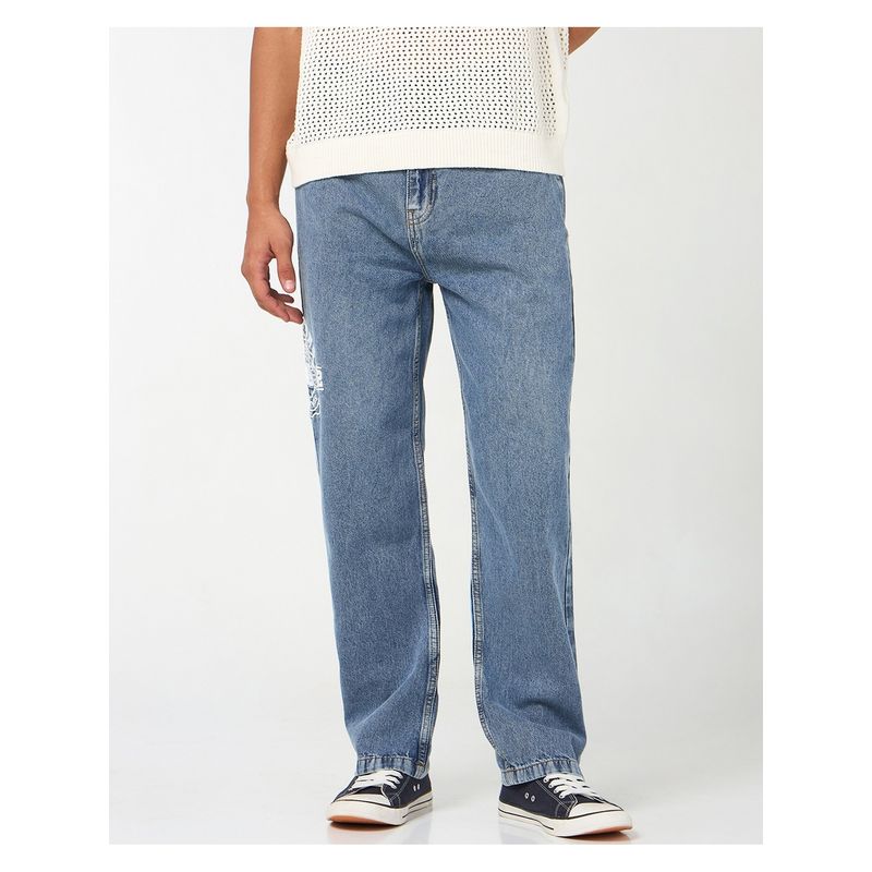 Bewakoof Blue Cotton Embroidered Jeans (30)