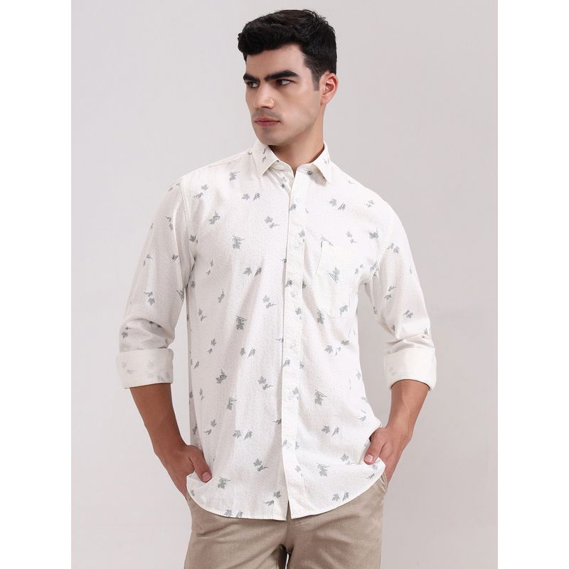 Greenfibre White Pure Cotton Abstract Casual Shirt (39)