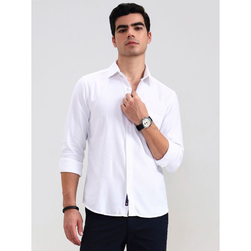 Greenfibre White Pure Cotton Solid Casual Shirt (38)
