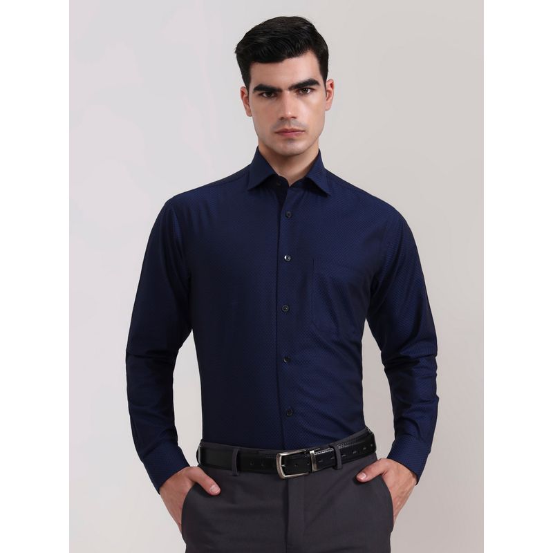 Metal Blue Pure Cotton Solid Casual Shirt (38)