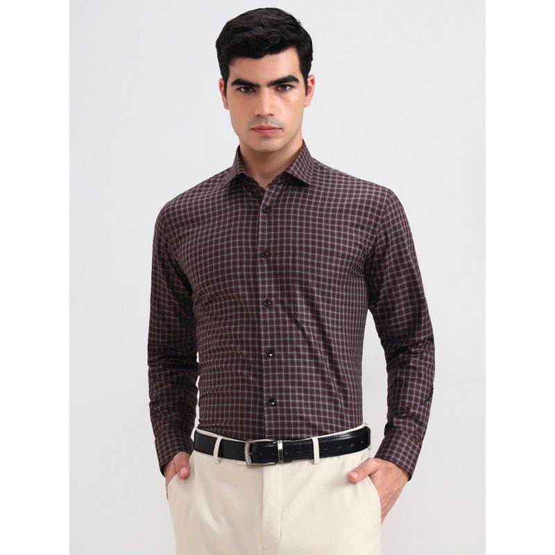 Metal Brown Pure Cotton Checks Casual Shirt (39)