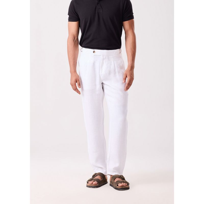 MH&Y Men Napoli Pleated Linen White Trouser (30)
