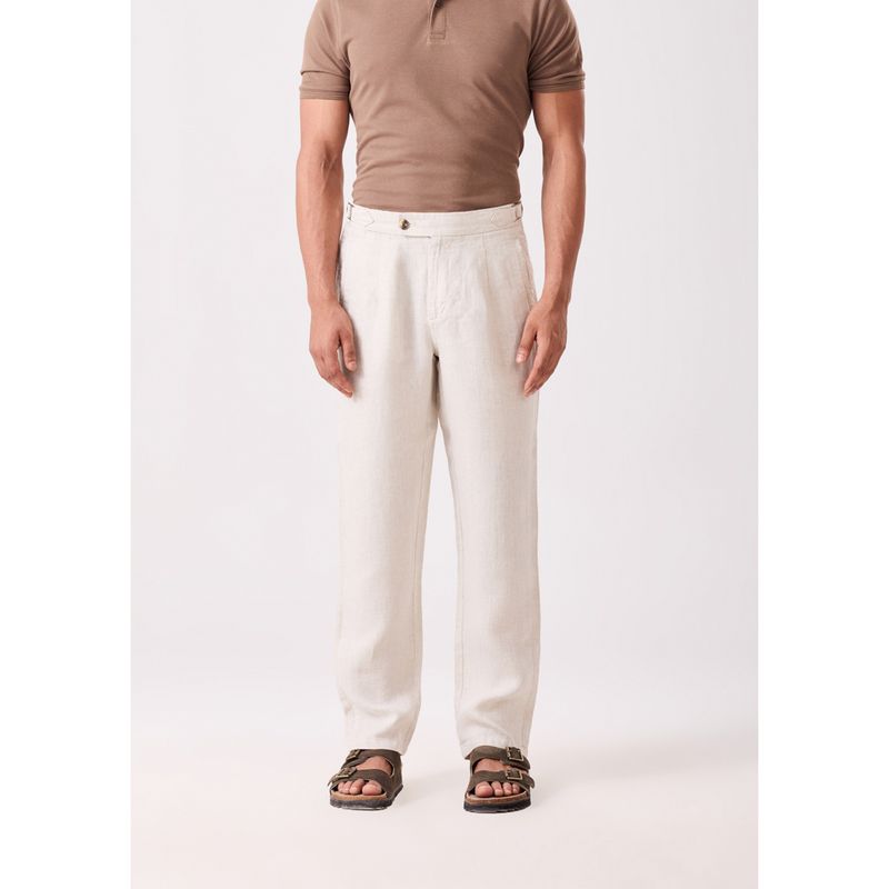 MH&Y Men Napoli Pleated Linen Off White Trouser (30)