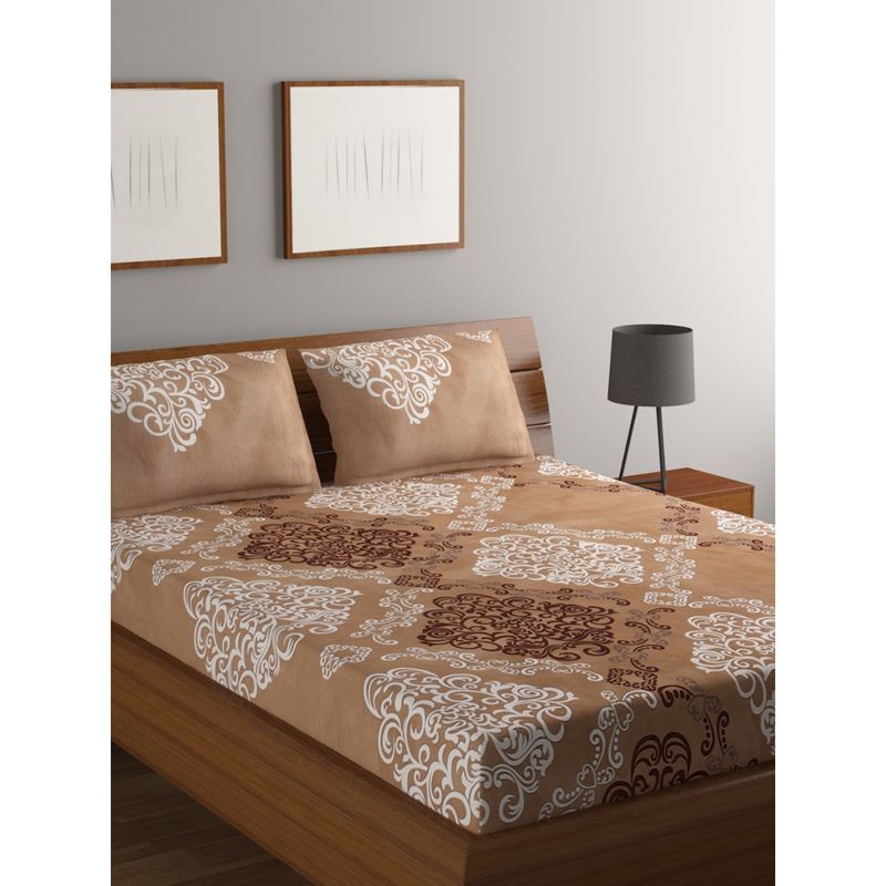 Bombay Dyeing 110 GSM Microfiber Brown Double Bedsheet with 2 Pillow