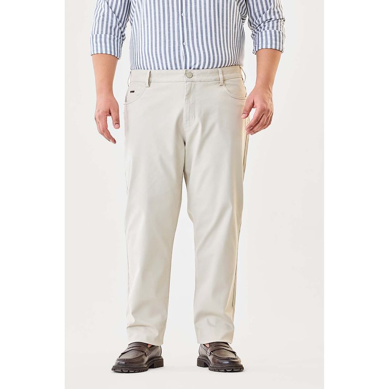 Snitch Off White Solid Regular Casual Plus Size Trouser for Men (40)