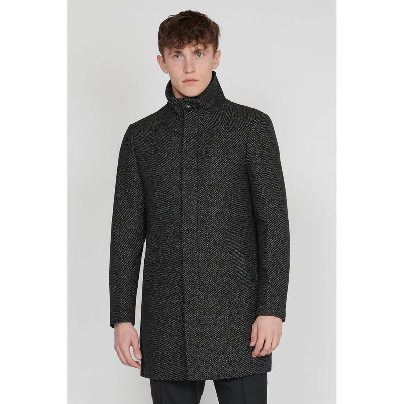 Matinique Men Black Solid High Stand Collar Long Sleeves Overcoat (S)