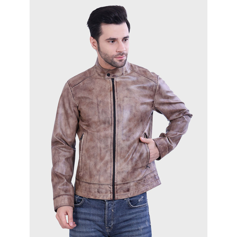 Justanned Brown Stonewash Leather Jacket (S)