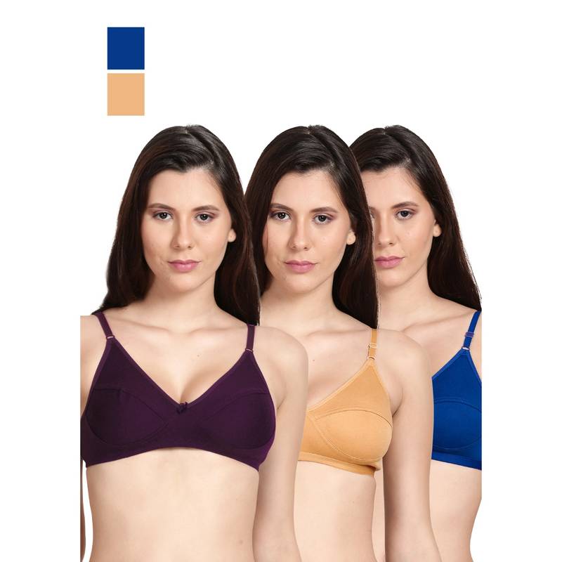 Shyaway Shyle Non Padded Seamed Everyday Bra Multicolor (Pack of 3) (32B)