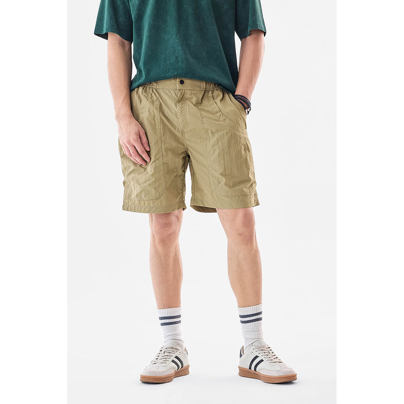 Snitch Khaki Solid Loose Casual Shorts for Men (32)