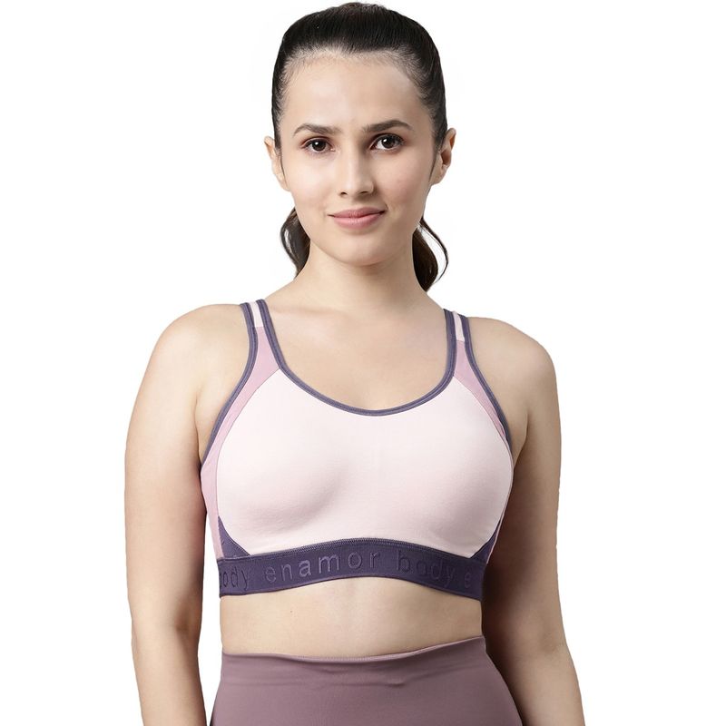 Enamor SB28-Non Padded Wirefree High Coverage Antimicrobial Sports Bra-Prafait Pink (M)