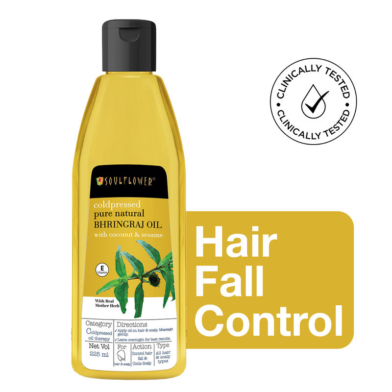 Soulflower Ayurvedic Bhringraj Coconut Hair Growth Oil, Healthy Scalp Care & Heat Protection