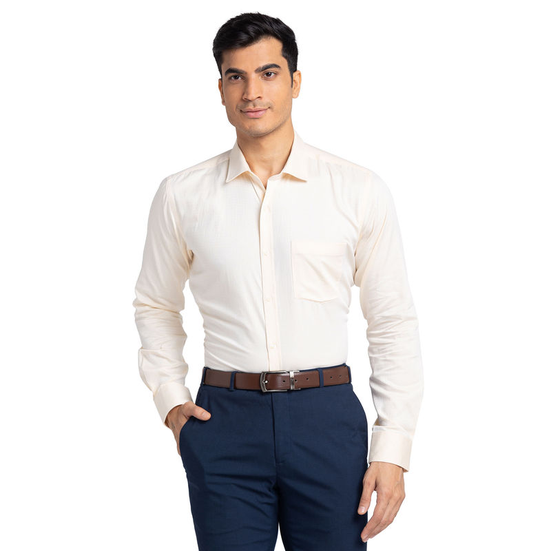 Park Avenue Slim Fit Textured Off White Shirt (L)