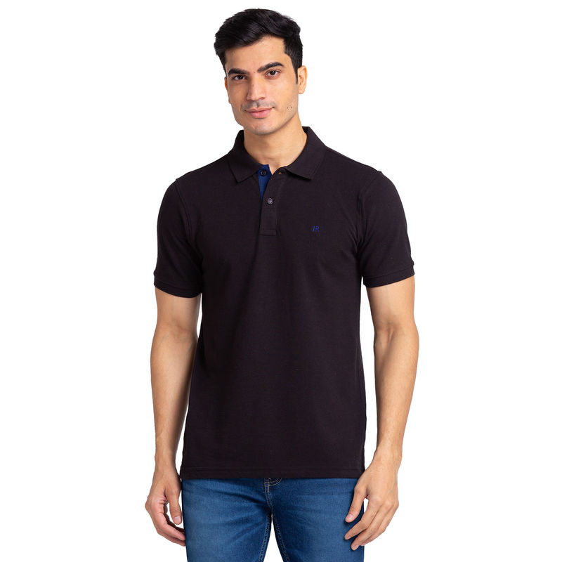 Raymond Regular Fit Solid Black Polo T-Shirt (S)
