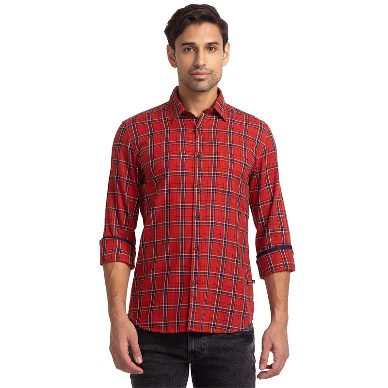 Parx Slim Fit Checkered Red Shirt (S)