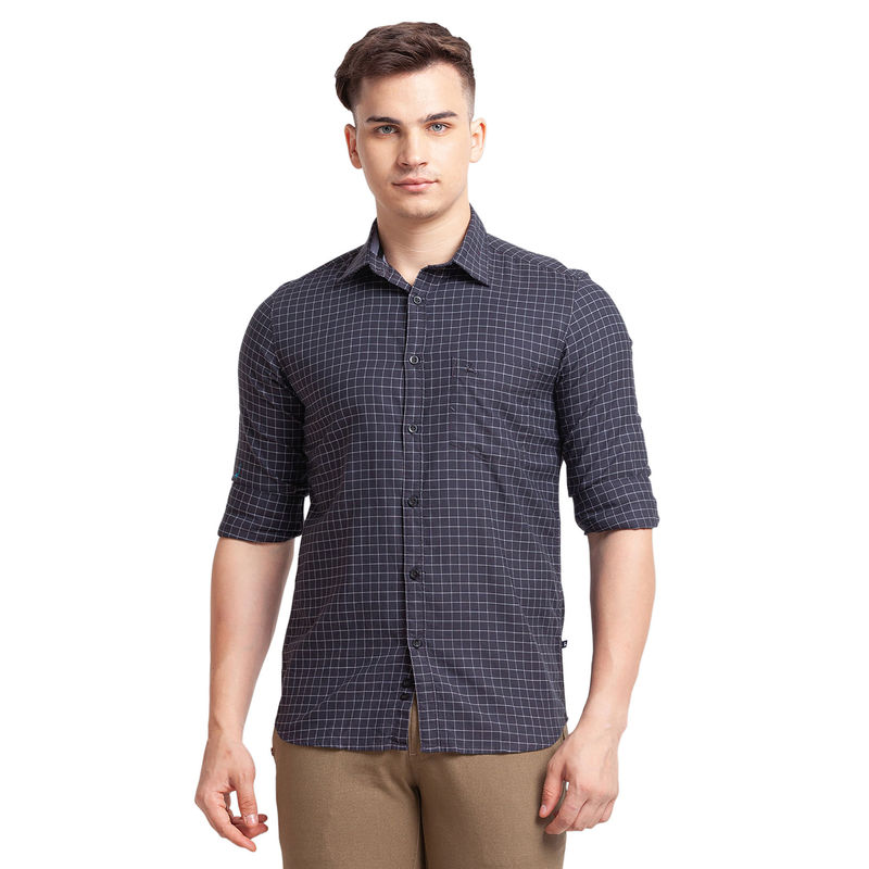 Parx Slim Fit Checkered Black Shirt (XL)