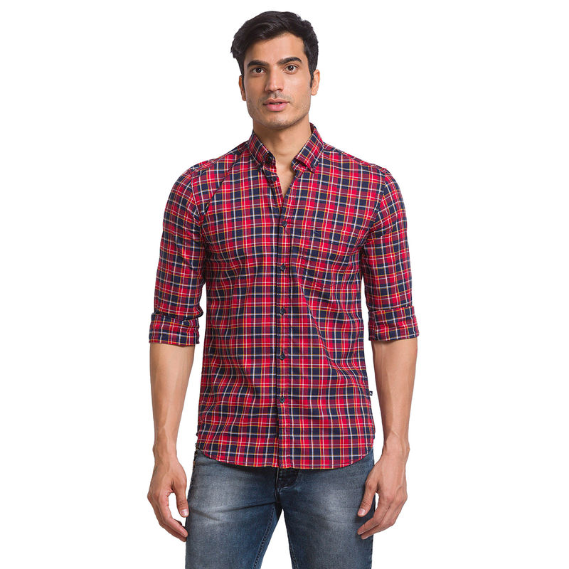 Parx Slim Fit Checkered Red Shirt (XL)