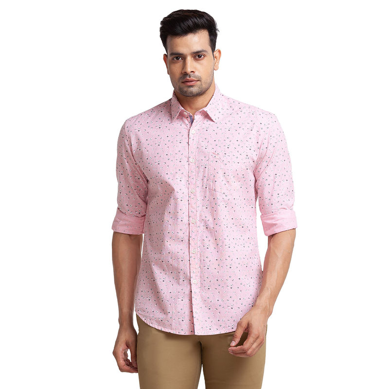Parx Slim Fit Printed Pink Shirt (XS)