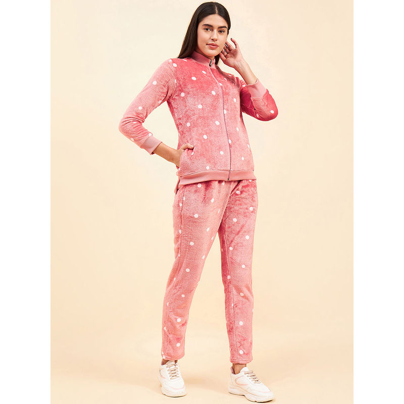 Sweet Dreams Women Polka Dots Pink Jacket & Pyjama (Set of 2) (XL)
