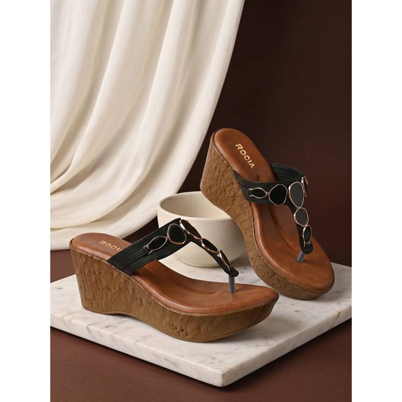 ROCIA Black Women Casual Daywear Wedges Heels (EURO 36)