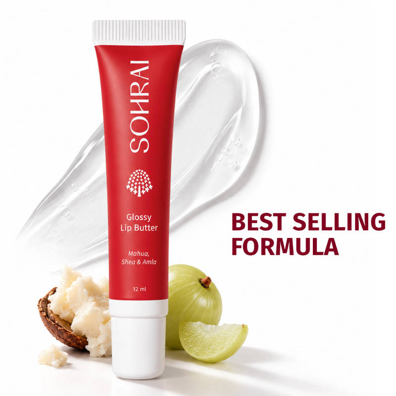 Sohrai Glossy Lip Butter – Clear, Hydrating Lip Balm for Dry & Chapped Lips with Mahua, Amla & Shea