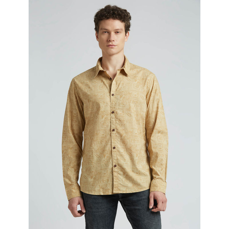 Pepe Jeans Khaki Botanical Print Full Sleeved Shirt (S)